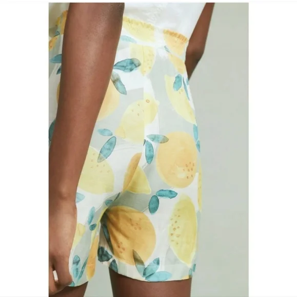 Costanza Silky Shorts by Numph for Anthropologie Lemon Fruit Print XS